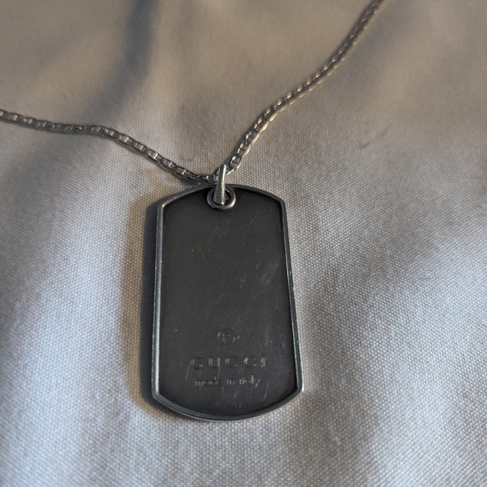 Gucci Dog tag with 30 inch Gucci Mariner Chain. All .925 silver